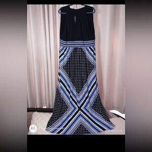 Maggy London Navy & White Plus Size 20 Geometric Pattern Vibrant Maxi Dress